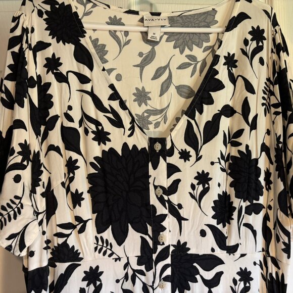 Ava & Viv Womens Dress Size 1X Midi Black/White Button Down Short Sleeve - Picture 1 of 7